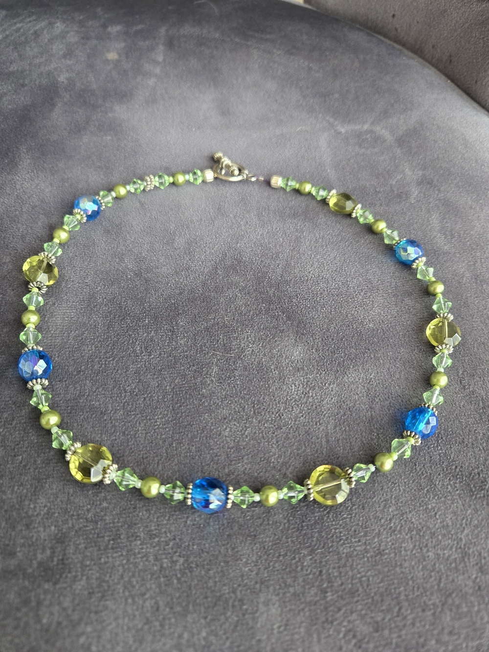 Blue and Lime Crystal Bead Necklace - Unbranded